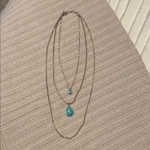Silver Layered Necklace with Turquoise Stones